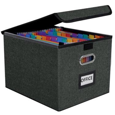 Imagem de Fuonsyn Caixa organizadora de arquivos com pasta sanfonada de 25 bolsos, pasta de arquivos e tampa protetora - armazenamento de documentos para casa, escritório, escola, cinza escuro