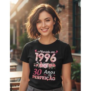Imagem de Camiseta Feminina Floral Rosa Nascida 1996 30 Anos 100% Algodao Premiu