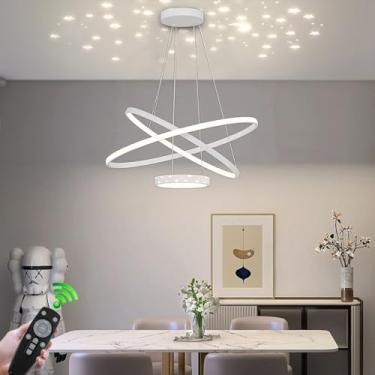 Imagem de Luminária pendente moderna de LED para mesa de jantar, 3000-6500K, dimerizável, com projeção de estrelas e lua, controle remoto, luminária de teto semi-embutida para cozinha, hotel, restaura