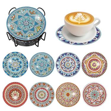Imagem de GUARTE Kit de porta-copos de pintura de diamante mandala - Porta-copos de arte de diamante DIY para adultos iniciantes, suprimentos de artesanato com base de cortiça antiderrapante