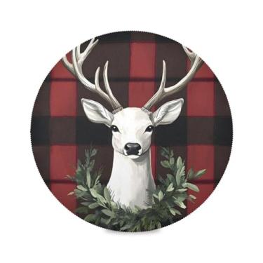 Imagem de STAYTOP Jogo americano redondo de rena de Natal, 6 peças, tapetes de mesa para feriados, antiderrapante, fácil de limpar, para casa, cozinha, churrasco, festa, decoração de mesa