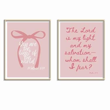 Imagem de PHWWDSUQA 2 peças de arte de parede de arco rosa com versículo bíblico, pôster moderno estético, decoração de parede cristã para quarto, sala de estar, 50 x 71 cm, sem moldura