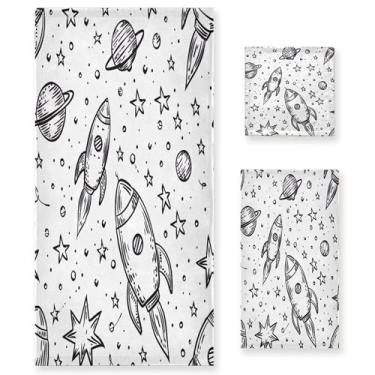Imagem de xigua Conjunto de toalhas de banheiro de naves espaciais absorvente macio 3 peças toalha de banho toalha de mão toalhas decorativas para banheiro, academia, hotel, praia, piscina