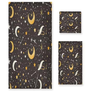 Imagem de xigua Conjunto de toalhas de banheiro céu estrelado absorvente macio 3 peças toalha de banho toalha de mão toalhas decorativas para banheiro, academia, hotel, praia, piscina