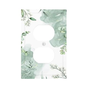 Imagem de Aquarela Folha Verde Floral 1 Gang Receptáculo Duplex Placa de Parede Decorativa Interruptor de Luz Placas Tomada Elétrica Placa de Tomada Placa Frontal para Quarto Banheiro Decoração de Casa 12,7 cm