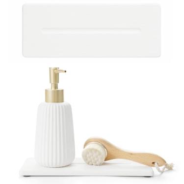 Imagem de Pacote com 2 bandejas de pia de pedra de diatomita, tapete absorvente de água para balcão de cozinha e banheiro, saboneteira de secagem rápida, organizador de esponja, branco - 2 peças de 23 x 9 cm