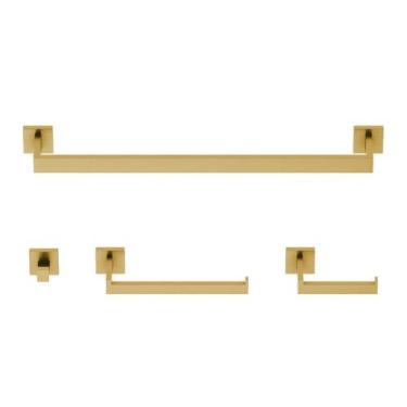 Imagem de Kit Acessórios Banheiro Lavabo Luxo Ouro Escovado - GoldenX