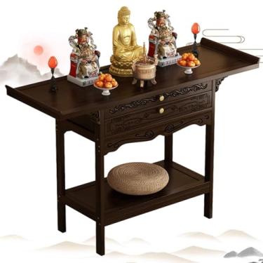 Imagem de Mesa de altar budista - Santuário de gabinete chinês para orações, oferta e adoração - Suporte de nicho pessoal para adivinhação - marrom, 80 x 40 x 100 cm