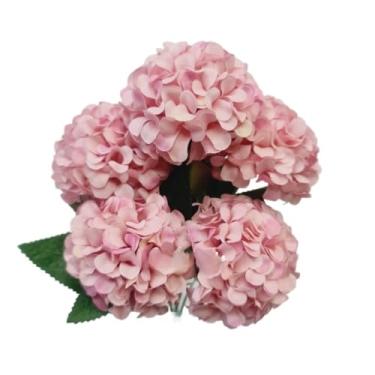 Imagem de Buquê Artificial de Cravo Crisântemo e Hortênsia com 5 Flores para Decoração Casamentos e Arranjos(4,Rose)