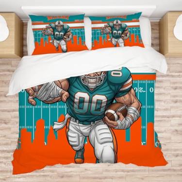 Imagem de Allenjoy Conjunto de edredom Miami American Football Aqua Energy com 2 fronhas para homens, fãs de adolescentes, irmão, filho, quarto de bebê, lavável na máquina, tamanho casal