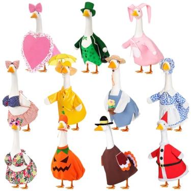 Imagem de Silicherry Conjunto de 11 roupas de ganso para varanda para todas as estações, férias, roupas de ganso de 58 cm, verão, outono, Halloween, inverno, Ação de Graças, Natal, estátua, fantasias para pátio