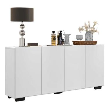 Imagem de Aparador Buffet 4 Portas Com Pés Quadrados Veneza Multimóveis V3557 Branco/Preto Branco/Preto