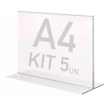 Imagem de Display Expositor T A4 21x30cm Horizontal Acrílico Ps 5 Pçs