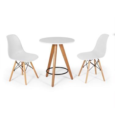 Imagem de Conjunto Mesa Redonda Aline 70cm Branca Com 2 Cadeiras Eames Eiffel - Branco