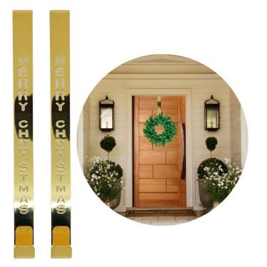 Imagem de Jogo 2 Suportes Para Guirlanda Metal Dourado Merry Christmas 31cm Encaixe Porta - Magizi