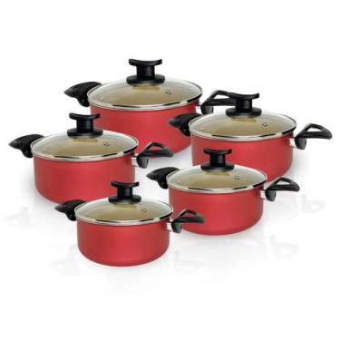 Imagem de Jogo Panelas Caçarola Teflon Antiaderente 5 Pç Tampa Vidro - Linha Pre