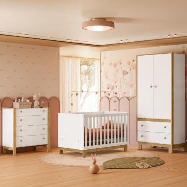 Imagem de Quarto Infantil Flora Guarda Roupa 2 Portas, Comoda 4 Gavetas, Berço B