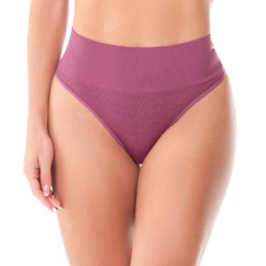 Imagem de Calcinha Tanga Jacquard Cós Alto Sem Costura Dusty Pink - Zee Rucci, P