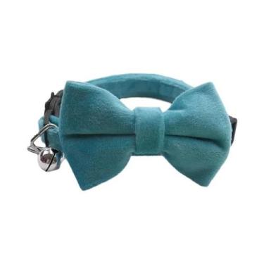 Imagem de Coleira De Veludo Em Cor Sólida Para Gatos Com Laço, Fivela De Seguran