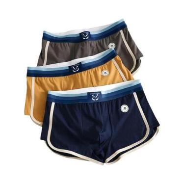 Imagem de Cuecas Boxer Masculinas De Algodão Respirável Em Cores Sólidas, Conjun