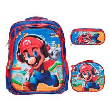 Imagem de Kit Mochila Infantil Masculina Grande Alça Costas Lancheira - Plike