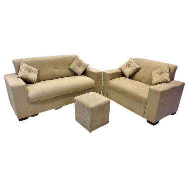 Imagem de Kit Estofado Roma 3 E 2 Lugares Puff E Almofadas Capuccino