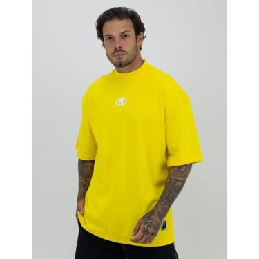 Imagem de Camiseta Oversized Gola Alta Borracha Círculo White Streetwear Confortavel Masculina Amarelo-Masculino
