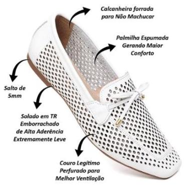 Imagem de Mocassim Loafer Feminino em Couro Confortável Recortado a Laser Respirável Leve-Feminino