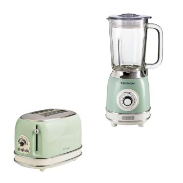 Imagem de KIT ARIETE VINTAGE VERDE TORRADEIRA ELÉTRICA 2 FATIAS 6 NIVEIS DE TOSTAGEM 750W LIQUIDIFICADOR 1,5L 1000W 220v