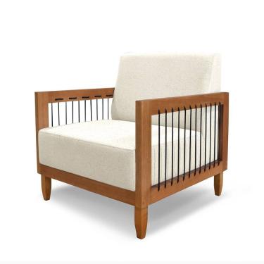 Imagem de Poltrona Decorativa Base de Madeira Daia Linho Rústico Natural - Loja Sheep