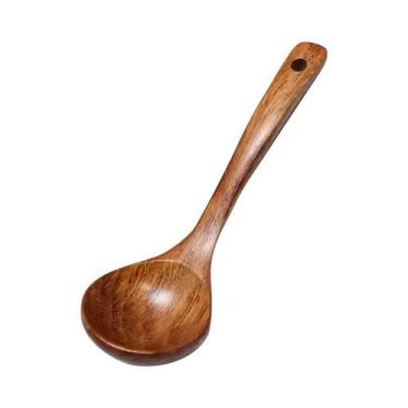 Imagem de Colher De Sopa De Madeira Natural Longa Para Arroz, Açúcar E Mingau - 
