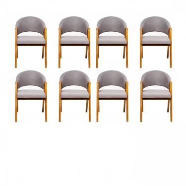 Imagem de Kit 8 Cadeiras Sala de Jantar Premium com Braco Madeira Macica Linho Movellu Home