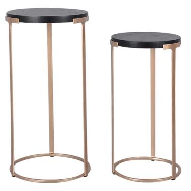 Imagem de Conjunto 2 Mesas Laterais em Metal e Madeira Dourado e Preto BO0041 BTC