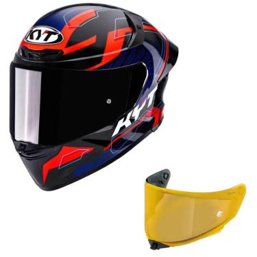 Imagem de Capacete KYT TT Revo Speeding Preto Azul e Vermelho Mais Viseira Dourada-Masculino
