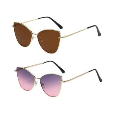 Imagem de Óculos De Sol Femininos Retrô Em Metal Estilo Gato UV400 Moda Europeia