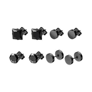 Imagem de Conjunto De Brincos Masculinos Minimalistas Pretos De Aço Inoxidável C