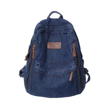 Imagem de Mochila Feminina De Grande Capacidade, Jeans, Moda, Vários Bolsos, Moc