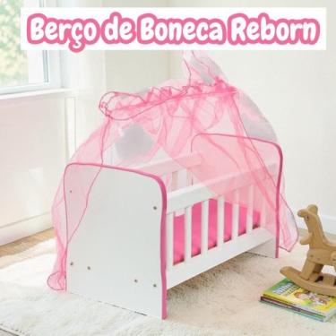Imagem de Berço de Boneca Reborn com Colchão e Travesseiro Macio - Cegonha Rebor