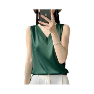 Imagem de Camiseta Feminina De Verão Em Seda Sintética Com Manga Curta Elegante 