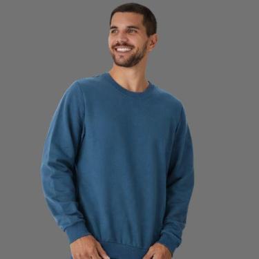 Imagem de Blusa Moletom Manga Longa Gola Careca Canelada Malwee, GG, Azul