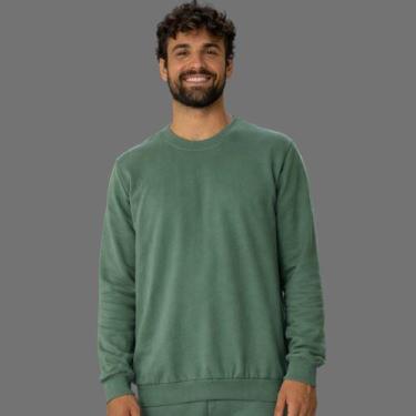 Imagem de Blusa Moletom Manga Longa Gola Careca Canelada Malwee, G, Verde