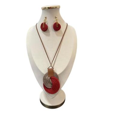 Imagem de Colar Feminino Kit Com Brinco Corda Estiloso Festa Maxi lite - MLBpel,