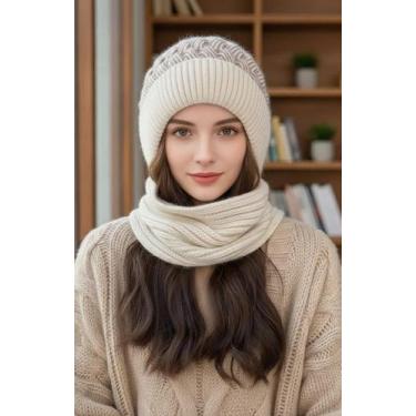 Imagem de Gorro Touca Forrada C/ Cachecol Fixo Lã Quente Frio Inverno - Modas Fa