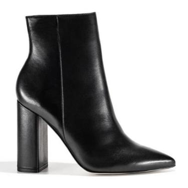 Imagem de Bota Feminina Bico Fino Couro Salto Grosso Cano Curto Casual-Feminino