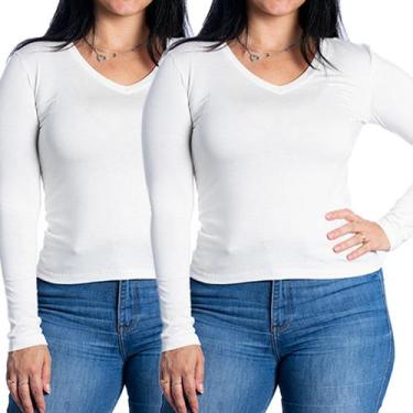 Imagem de Kit 2 blusas feminina manga comprida segunda pele gola v - Maranne, Ki