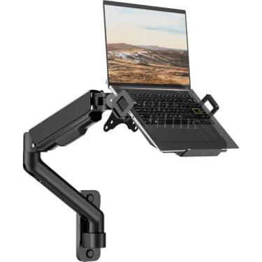 Imagem de Suporte de parede 2 em 1 para laptop com bandeja removível | Braço ajustável com mola a gás para laptops e monitores de 12 a 17 polegadas | Suporte articulado de movimento completo | Comporta 1 a 9 kg