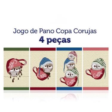 Imagem de Kit 4 Panos de Copa Felpudo Teka Primore - Corujas