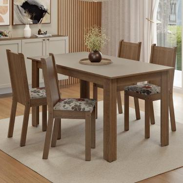 Imagem de Conjunto Sala de Jantar Amora Mesa Tampo de Madeira 4 Cadeiras Rustic/Crema/Floral Hibiscos Madesa