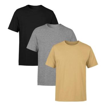 Imagem de Kit 3 Camisetas Masculina Lisa Premium 100% Algodão-Masculino
