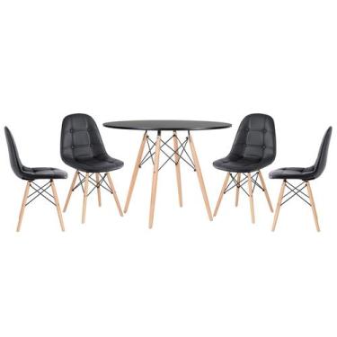 Imagem de Laraz, Mesa redonda Eames 100 cm preto + 4 cadeiras estofadas Eiffel B